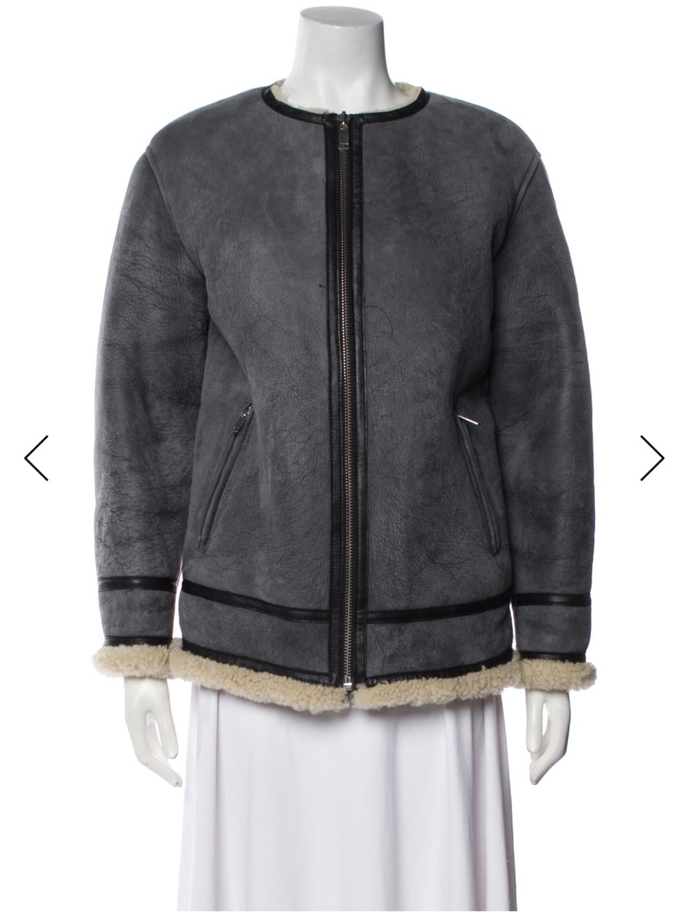 Grey Shearling-Trim Zip Jacket